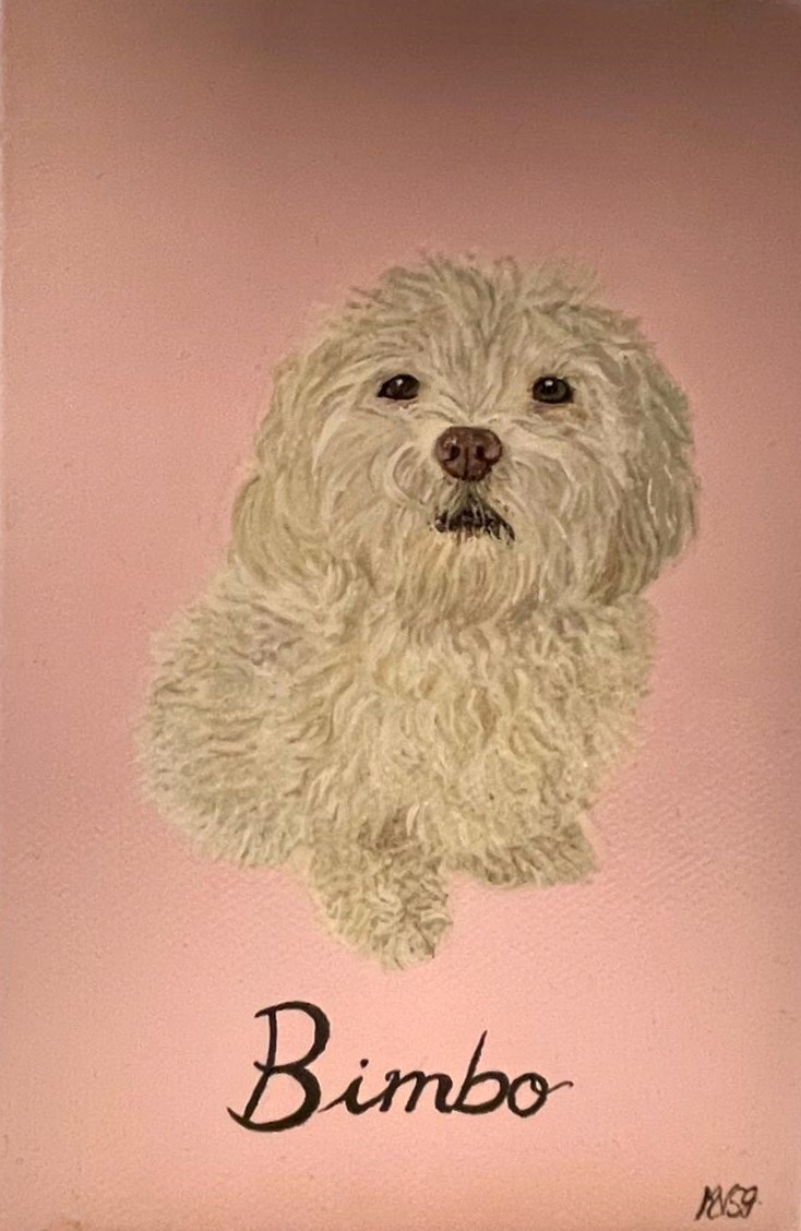 Hand-painted pet portrait of Bimbo